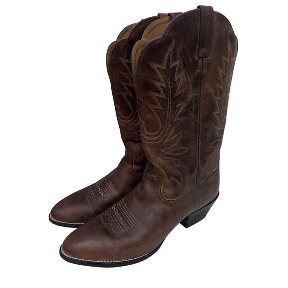 Ariat Mens Brown Leather Western Cowboy Boots US 11C Pull On Rubber Soles - Picture 2 of 10